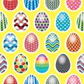 Seamless Easter egg pattern on a yellow background Royalty Free Stock Photo