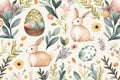 Seamless Easter Egg Pattern with Bunny in Pastel Colours - Generative AI Illustration