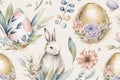Seamless Easter Egg Pattern with Bunny in Pastel Colours - Generative AI Illustration