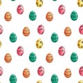 Seamless easter eggs pattern. Watrcolor eggs on white background.Texture for wrapping paper, textile, scrapbooking,.