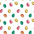 Seamless easter eggs pattern. Watrcolor eggs on white background.Texture for wrapping paper, textile, scrapbooking,.