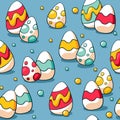 Seamless Easter pattern with colourful eggs on blue background. Easter eggs background for wrapping paper and fabric