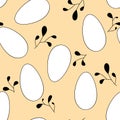 Seamless Easter pattern with eegs and black leaves background