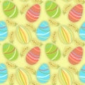 Seamless easter pattern with eggs and flowers on the yellow background, scrapbooking paper, high quality for print, easter celebra
