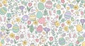 Easter Eggs Floral Pastel Seamless Pattern with Bunny and Chicken on White Background for Textile Wallpaper and Design Royalty Free Stock Photo