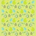 Seamless Easter Pattern with Green Decorated Eggs, Flowers, and Bunny Shapes Royalty Free Stock Photo