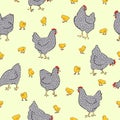 Seamless Easter pattern with hens and chicken. Royalty Free Stock Photo