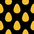 Seamless easter vector pattern with big flat eggs in golden glitter on black background, shine gold sprinkles effect Royalty Free Stock Photo