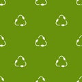 Seamless eco pattern. Three arrows with leaves eco recycle. reuse ornament on green background