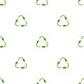 Seamless eco pattern. Three arrows with leaves eco recycle. reuse ornament on white background