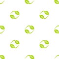 Seamless eco pattern. Two arrows with leaves eco recycle. reuse ornament on white background