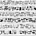 Seamless egyptian pattern theme with tribal ethnic motifs. Black-white horizontal vintage border, retro hand drawing for