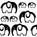 Seamless elephant pattern. Black and white elephant background.