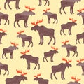 Seamless elk pattern. Vector watercolor moose silhouette background