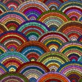 Seamless embroidered pattern. Wavy bohemian print. Patchwork ornament.