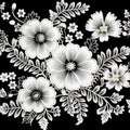 Seamless Embroidered White Flower Pattern On Black Background