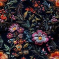 Seamless embroidery floral abstract fantasy luxury fabric pattern design created with Generative AI technology