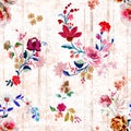 Seamless Embroidery Floral Design on Colored Background, Flowers Pattern Ready for Textile Prints.