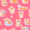 Seamless endless pattern design with Corgi breed dog, flat vector illustration.