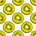 Seamless endless pattern of juicy green slices of kiwi fruit isolated on white background. Design for wrapping paper Royalty Free Stock Photo