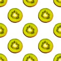 Seamless endless pattern of juicy green slices of kiwi fruit isolated on white background. Design for wrapping paper Royalty Free Stock Photo