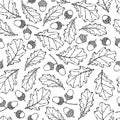 Seamless Endless Pattern of Oak Leaves and Acorns. Red, Orange and Yellow. Autumn or Fall Harvest Collection. Realistic Hand Drawn Royalty Free Stock Photo