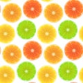 Seamless Endless Pattern with Print of Fresh orange slices, lime and lemon in cartoon style on white background. Can be used in Royalty Free Stock Photo