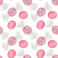 Seamless, endless pattern with realistic sweets, Sweet lollipops round shape on white background. Seamless background, design for