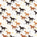 Seamless equestrian pattern on a white background with stars