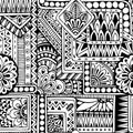 Seamless ethnic doodle black and white background