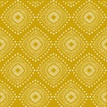 Seamless ethnic geometric pattern Golden yellow white. Repeating geometric background aztec boho tribal style. Rhombus shapes. Use Royalty Free Stock Photo