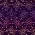 Seamless ethnic geometric pattern purple pink yellow. Repeating geometric background aztec boho tribal style. Rhombus shapes. Use
