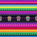 Seamless ethnic mexican fabric pattern with colorful stripes and Catrina`s skull