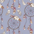Seamless ethnic ornate dreamcatcher pattern