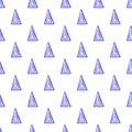 Seamless ethnic tribal watercolor pattern from blue hand drawn triangles on white background. Folk motives print for wallpaper Royalty Free Stock Photo