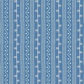 Seamless ethnic vector pattern. Twigs lines and zigzags with circles blue and white background. Hand drawn astract texture Royalty Free Stock Photo