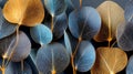 Seamless Eucalyptus Leaves Pattern in Golden and Blue Gradient Background Royalty Free Stock Photo