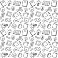 Seamless Everyday Objects Pattern â Hand Drawn Black and White Home and Office Doodles Royalty Free Stock Photo