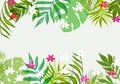 Seamless exotic pattern with tropical leaves and flowers. Royalty Free Stock Photo