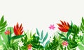 Seamless exotic pattern with tropical leaves and flowers. Royalty Free Stock Photo