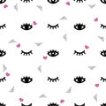 Seamless eye and eyelash with glitter pattern background