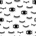 Seamless eyelash pattern. Print with winking, closed and open female eye with long lashes. Woman makeup. Fashion monochrome vector