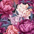 Seamless fabric pattern of colorful bright peonie flower. Design for paper, cover, fabric, interior decor, textile and other users