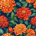 Seamless fabric pattern of colorful bright zinnias flower. Design for paper, cover, fabric, interior decor, textile and other Royalty Free Stock Photo