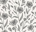 Seamless fabric pattern isolated flowers Vintage background Linum Flax Wallpaper Drawing engraving Vector Illustration victorian Royalty Free Stock Photo