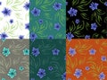 Seamless fabric texture. Flowers cornflowers in abstract style on green background. Botanical floral decoration texture. Flat Royalty Free Stock Photo