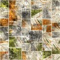 Seamless faded grungy mosaic of palm leaves in rectangles