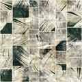 Seamless faded grungy mosaic of palm leaves in rectangles