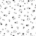 Seamless fairytale pattern with calligraphic and shabby stars on white background