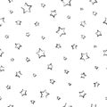 Seamless fairytale pattern with calligraphic and shabby stars on white background